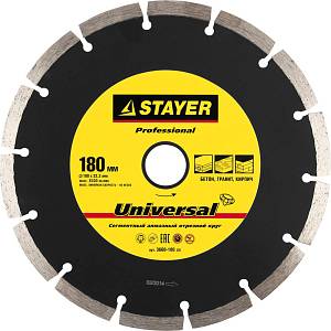 UNIVERSAL 180 мм, диск алмазный отрезной по бетону, кирпичу, плитке, STAYER Professional 3660-180_z01